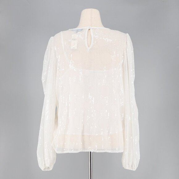 NWT EVA FRANCO ANTHROPOLOGIE Sheer Sequined Blouse White Size XLp - Picture 7 of 10